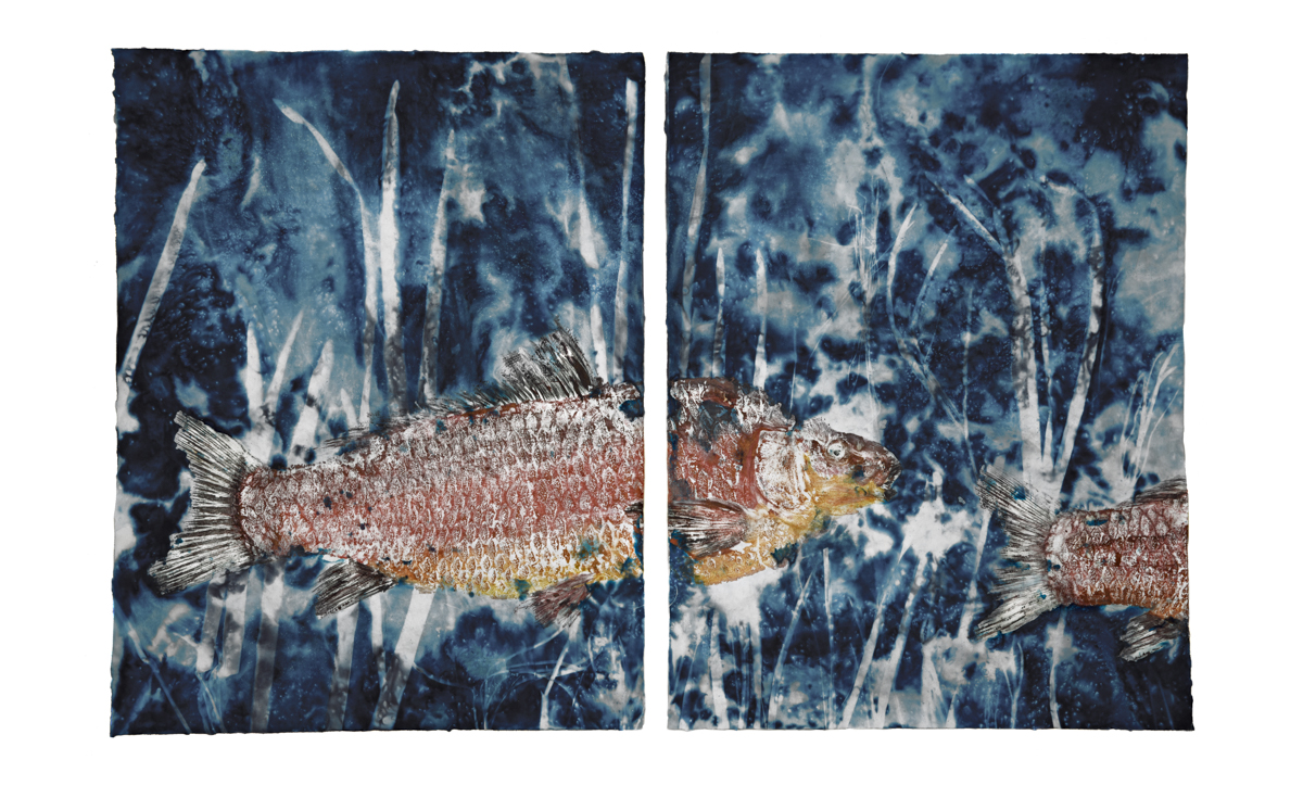 Two Red Carp Diptych  38" x 23.5"